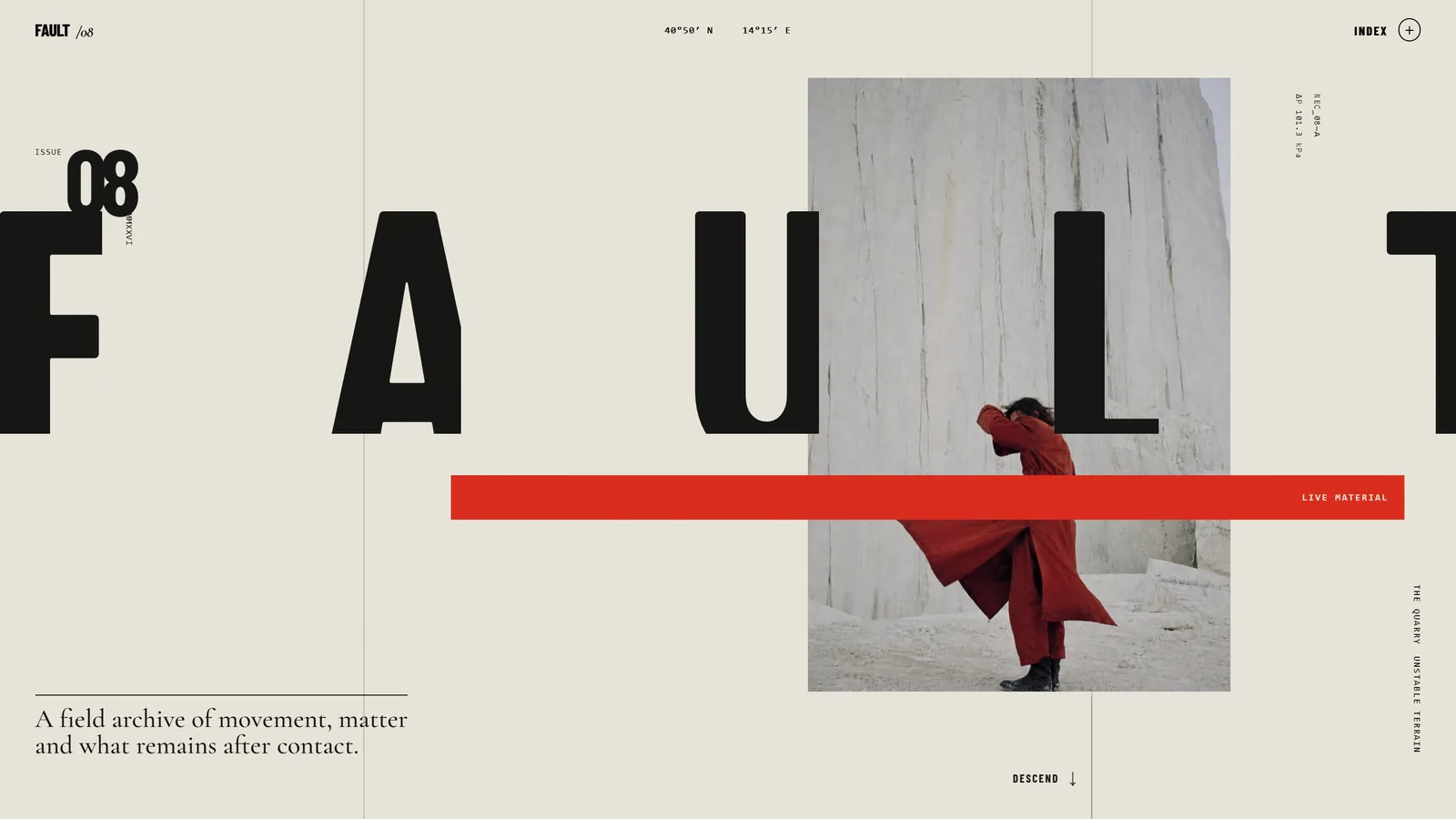 FAULT / 08 - eksperymentalny landing page z kinetyczną typografią